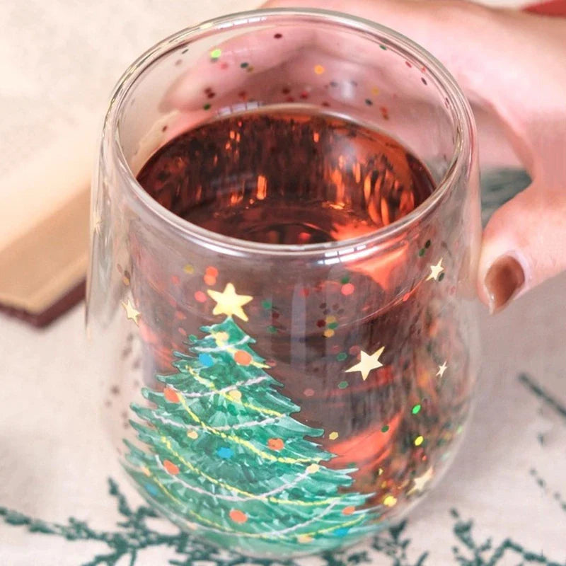 Christmas Glass Cups Decorative Water Bottle Cold Coffee Mugs Kitchen Cup Desk Accessorie Christmas Drinkware
