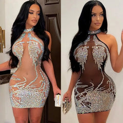 Clothing Mesh Lace Embroidery Nightclub Ladies Dress One-piece Short Skirt Urban Style Elegant Commuting Style
