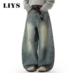 Wear Blue Wide-Leg Denim Pants Baggy Jeans Vintage Three-Dimensional Cut Curved Knife Jeans Loose Fit Trend