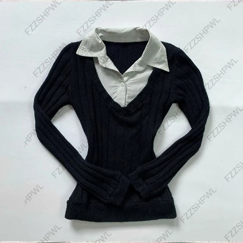 Y2k Harajuku 2000s Knit Sweater Goth Hip Hop Punk Graphic Pullover Streetwear EMO Girl Long Sleeve Retro