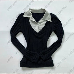 Y2k Harajuku 2000s Knit Sweater Goth Hip Hop Punk Graphic Pullover Streetwear EMO Girl Long Sleeve Retro