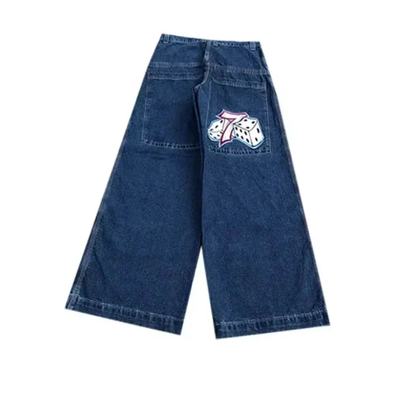 Y2K Loose Jeans Retro Pattern Embroidery Hip Hop American Harajuku Street Clothing Wide Legs Jeans
