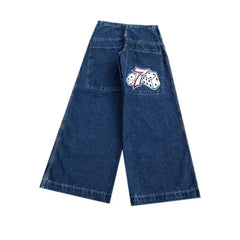 Y2K Loose Jeans Retro Pattern Embroidery Hip Hop American Harajuku Street Clothing Wide Legs Jeans