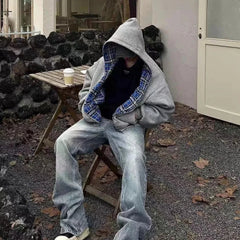 American Two-Sided Hoodie Sweatshirt Hip Hop Harajuku Sweatshirts Zipper Hoodie Oversized Streetwear Jacket Y2k Clothes