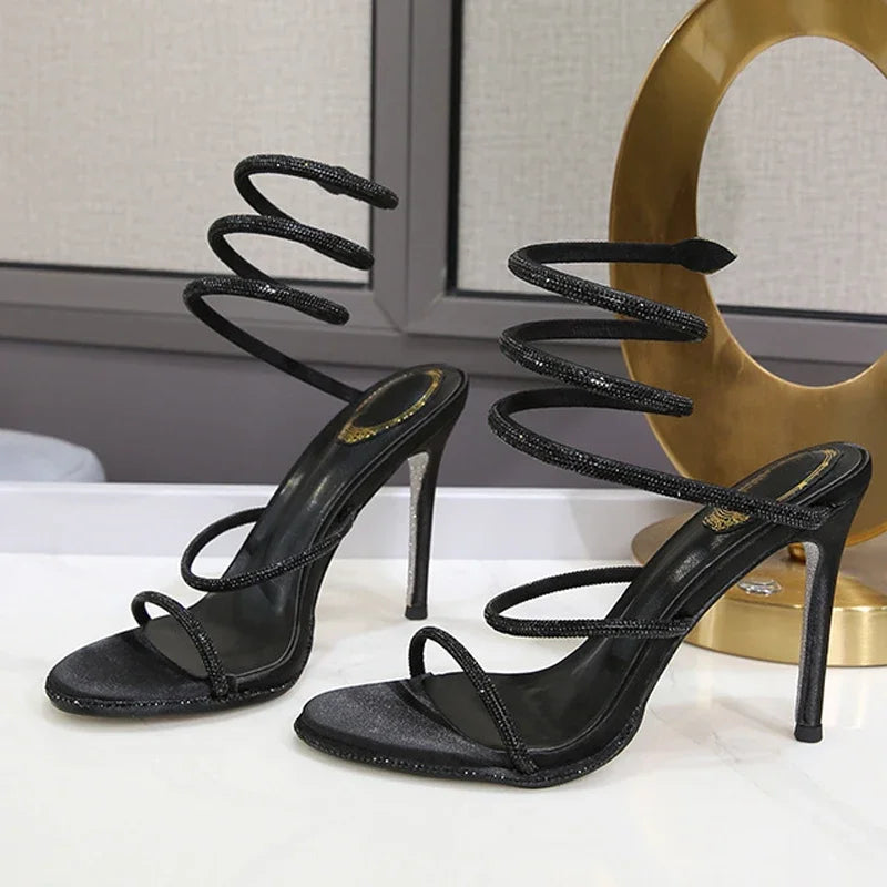 Eilyken Street Style CRYSTAL Ankle Strap Sandals Open Toe Thin High Heels Party Prom Shoes