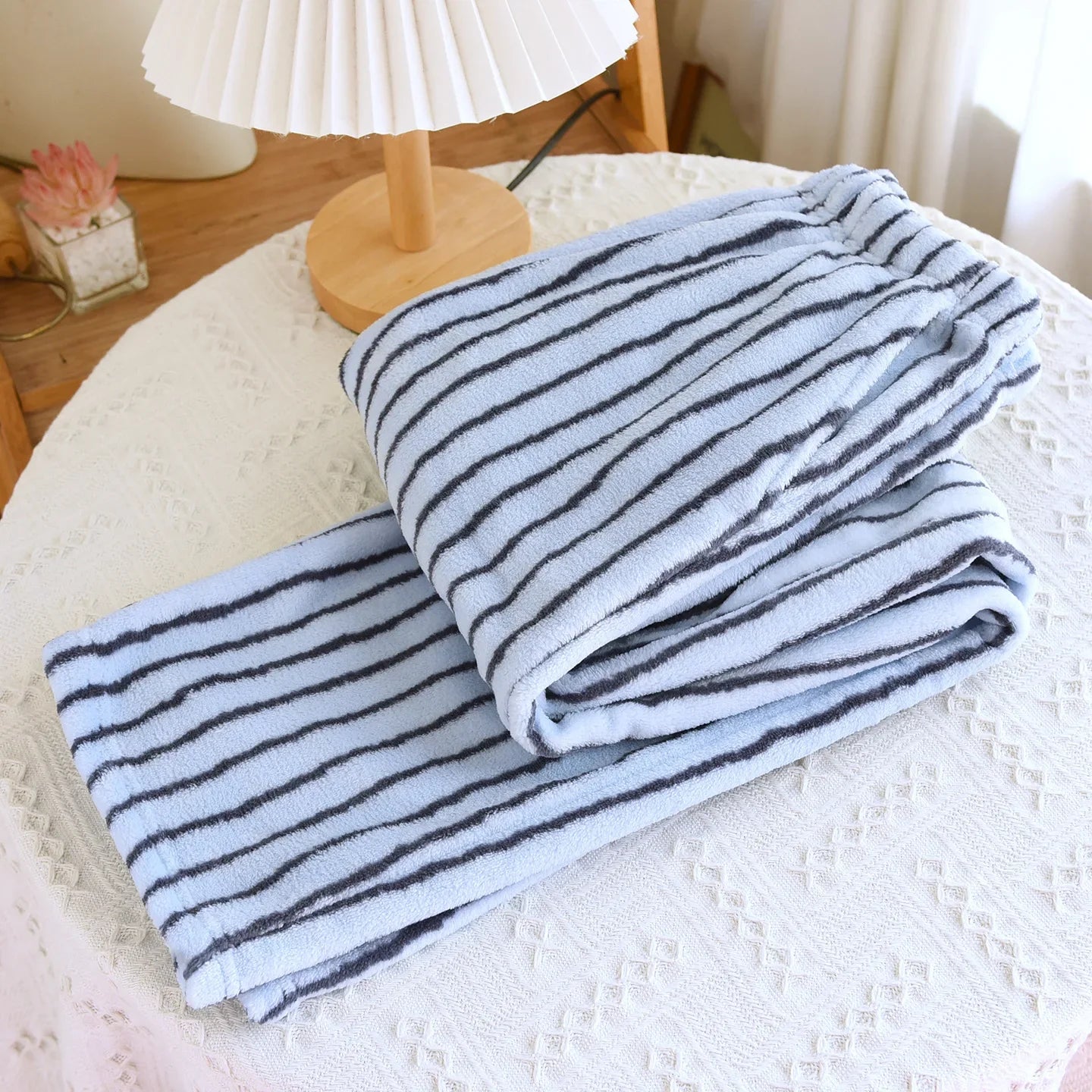 Robe Home Dress Thicken Flannel Bathrobe Kimono Gown Loose Print Stripe Sleepwear Coral Fleece Loungewear