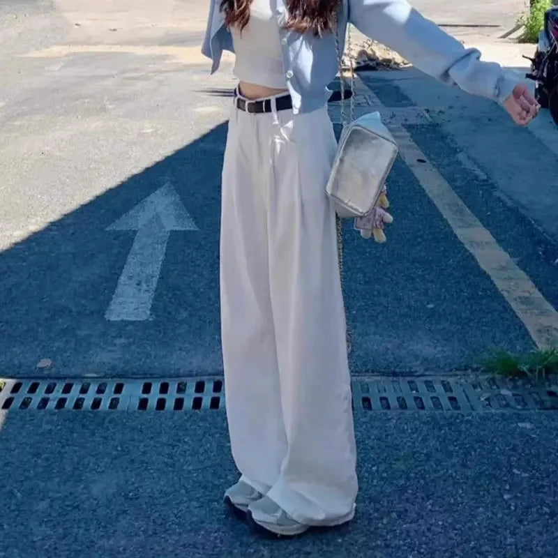 High Waist Wide Leg Jeans Loose Style White Denim Pants Straight Floor-Length Design