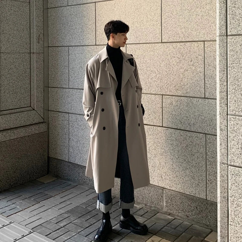 Trench coat Brand Trench Korean Overcoat Male Long Windbreaker Streetwear Coat Outer Wear Clothing