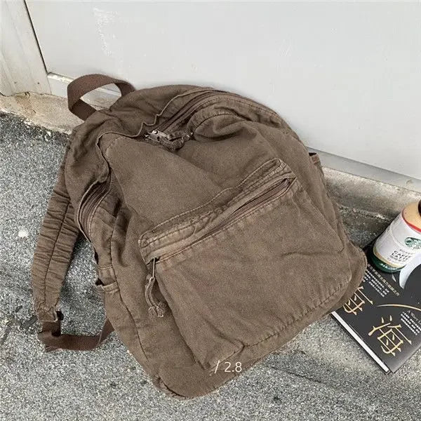 Vintage Backpack Preppy Style Cotton Unisex Softback Zipper Casual High-Capacity Bookbag Euro-America Style