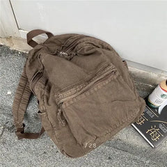 Vintage Backpack Preppy Style Cotton Unisex Softback Zipper Casual High-Capacity Bookbag Euro-America Style