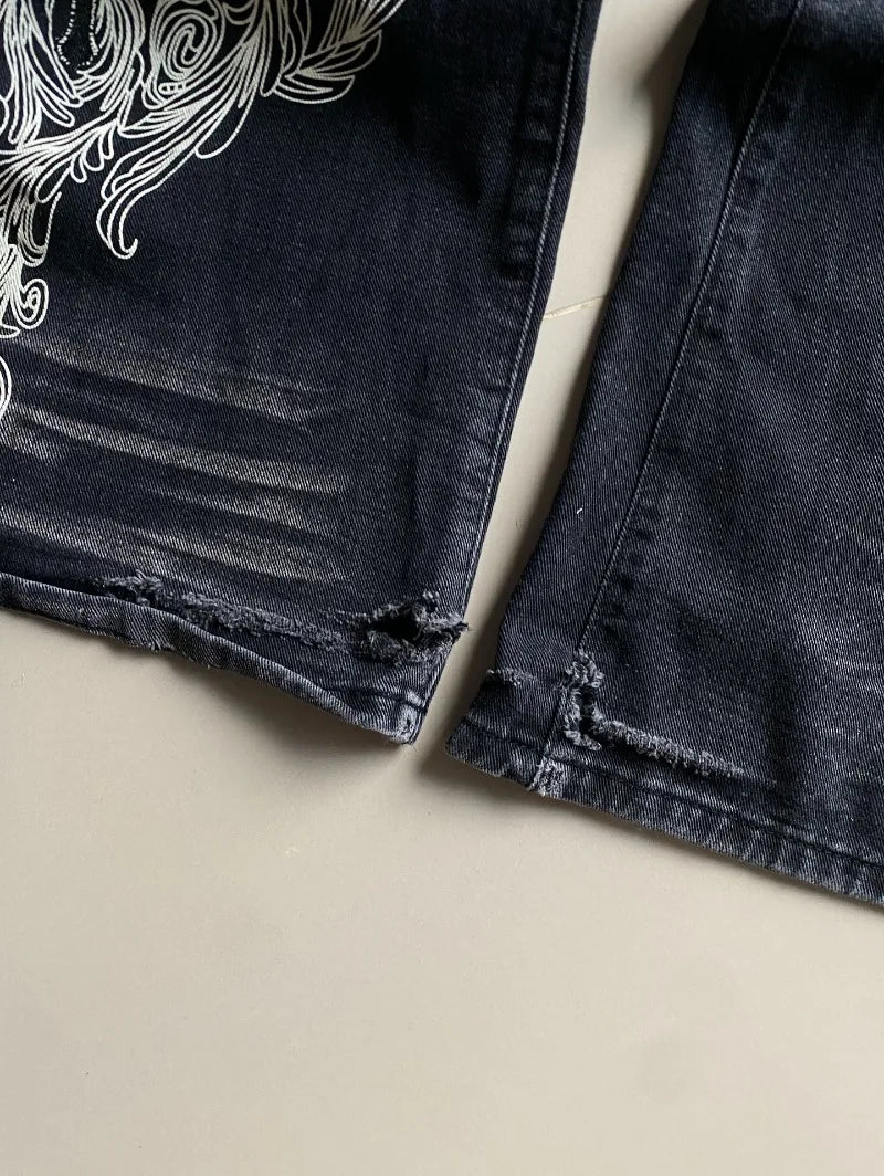 American Vintage Pattern Printing Black Baggy Jeans Y2K Gothic Harajuku Hip Hop Casual Joker Wide-leg Pants