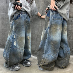 American Tween Girl High Distressed Wide Leg Banana Jeans
