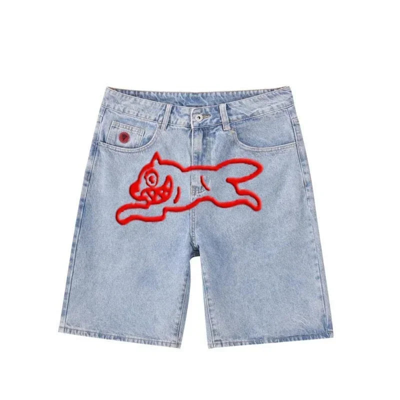 Y2k American Retro Hip-Hop Printed Denim Shorts