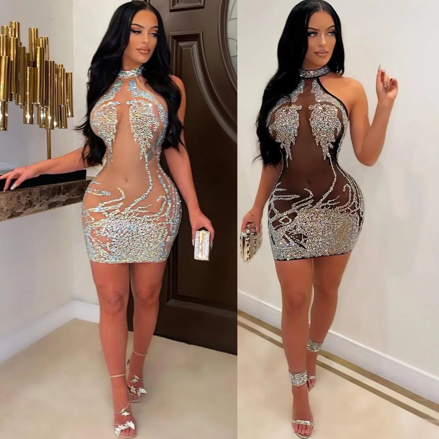 Clothing Mesh Lace Embroidery Nightclub Ladies Dress One-piece Short Skirt Urban Style Elegant Commuting Style