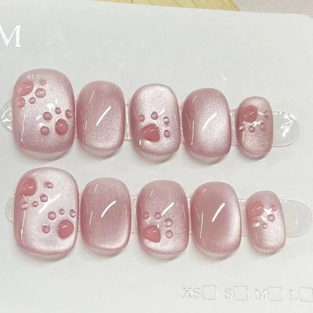 10Pcs Wearable Cat Eyes Series Short Square Press On Nails Kawaii Cartoon Cat Rabbit Rhinestone Gradients Full Cover False Nails