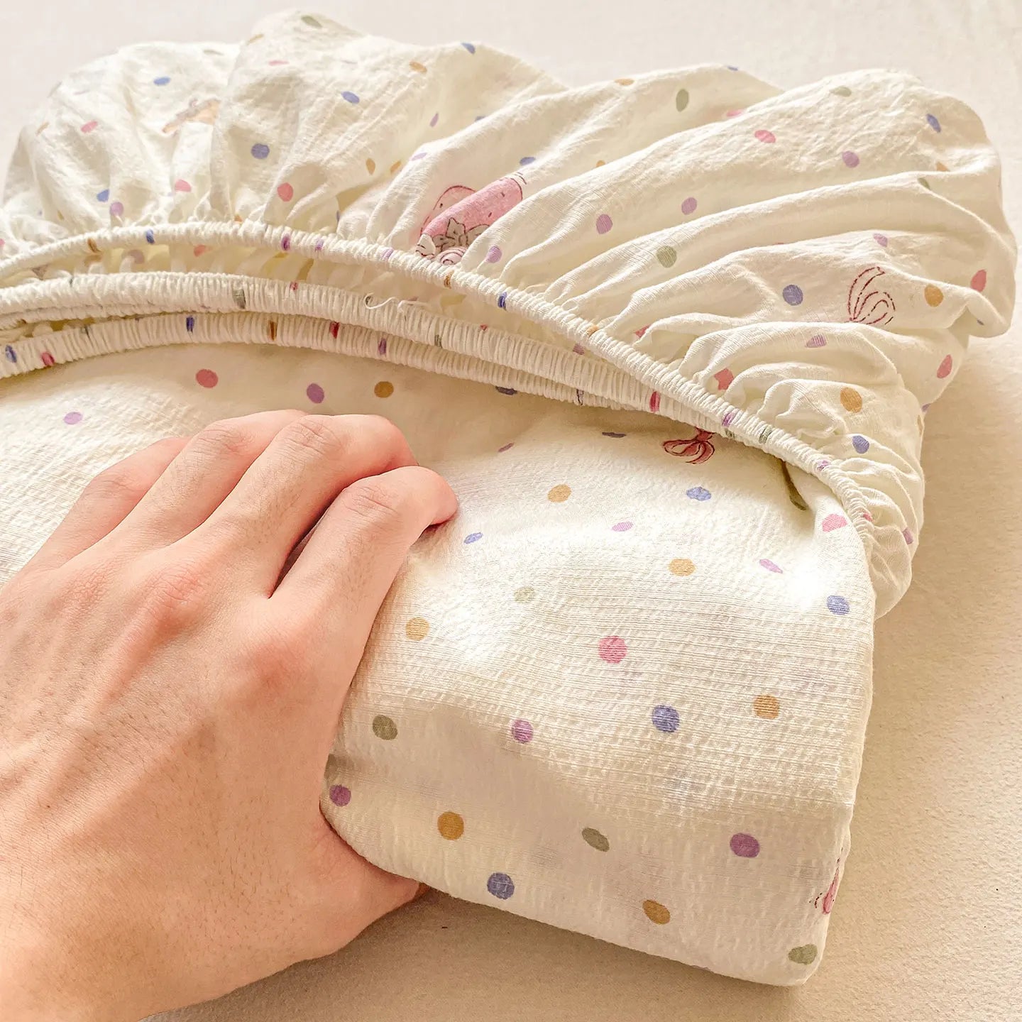 Washed Cotton Fitted Sheet with Elastic Bands Non Slip Adjustable Mattress Cover Printed Pure Cotton