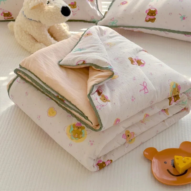 Sweet Printed Air-Condition Blanket Soft Skin-Friendly quilted quilt Breathable Cooling Comforter Queen King Beds