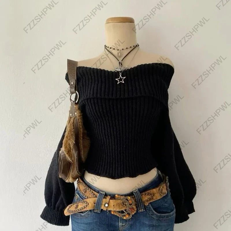 Y2k Harajuku 2000s Knit Sweater Goth Hip Hop Punk Graphic Pullover Streetwear EMO Girl Long Sleeve Retro