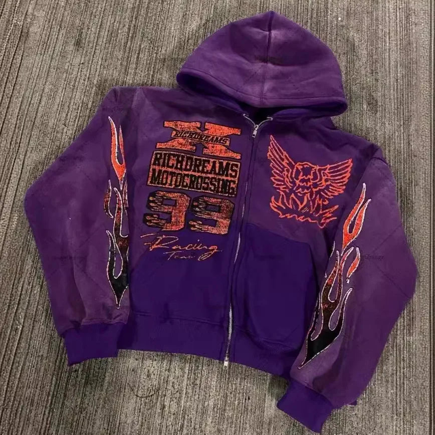 Y2K Print Hoodie Retro Pattern Print's