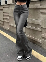 Flare Stretch Moustache Jeans Skinny Bell Bottom High Waist Gray Denim Pants Lady Classic Y2K Punk Long Trousers