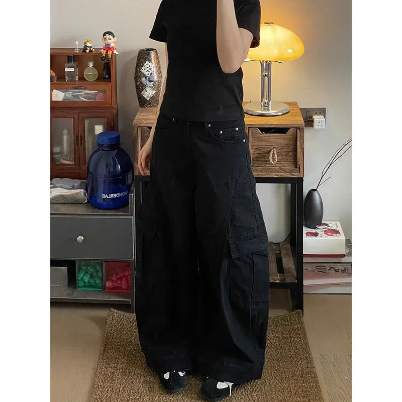 American Vintage High Waist Brown Jeans Baggy Y2K Wide Leg Denim Trouser Clothes
