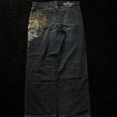 American Oversize Pattern Embroidered Baggy Jeans Y2K Gothic Harajuku Hip Hop Straight High Waist Wide Leg Pants