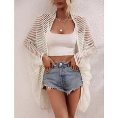 Openwork Open Front Longline Cover Up Crochet Knit Cardigan Sweater