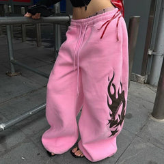 American Design Flame Print Drawstring Wide-leg Casual Sweatpants