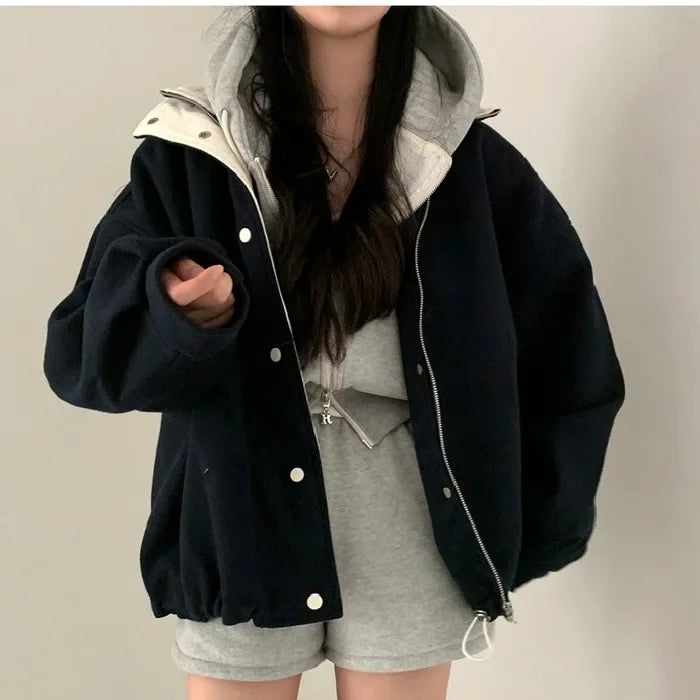 Gray Feel Chic Sale Of The Season French Vintage Turn-down Collar Loose Woolen Coat Jacket Female