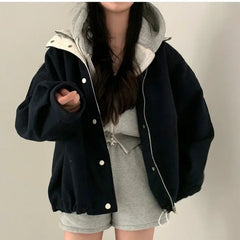 Gray Feel Chic Sale Of The Season French Vintage Turn-down Collar Loose Woolen Coat Jacket Female