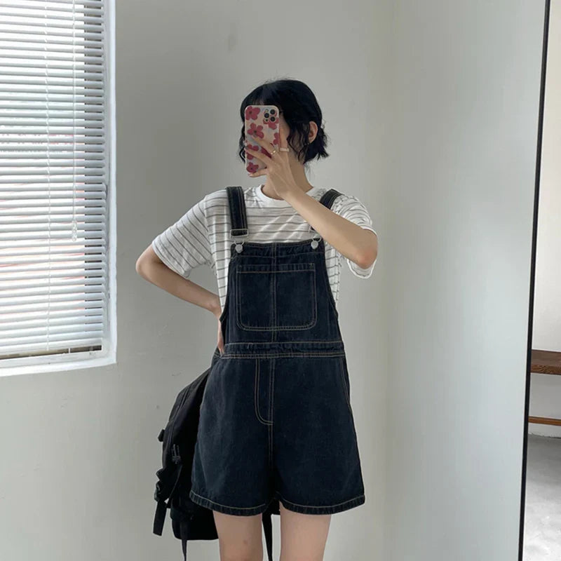 Blue Denim Shorts Loose Wide Leg Shorts Korean Jumpsuit Shorts