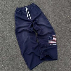 Y2k Clothes Vintage Wash USA Flag Print Wide Leg Sweatpants