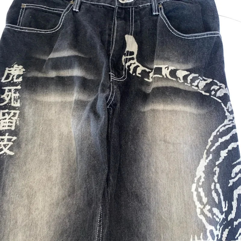 Streetwear Oversized Print Baggy Jeans Y2K Harajuku Hip Hop Vintage Gothic High Waist Wide Leg Pants Trousers