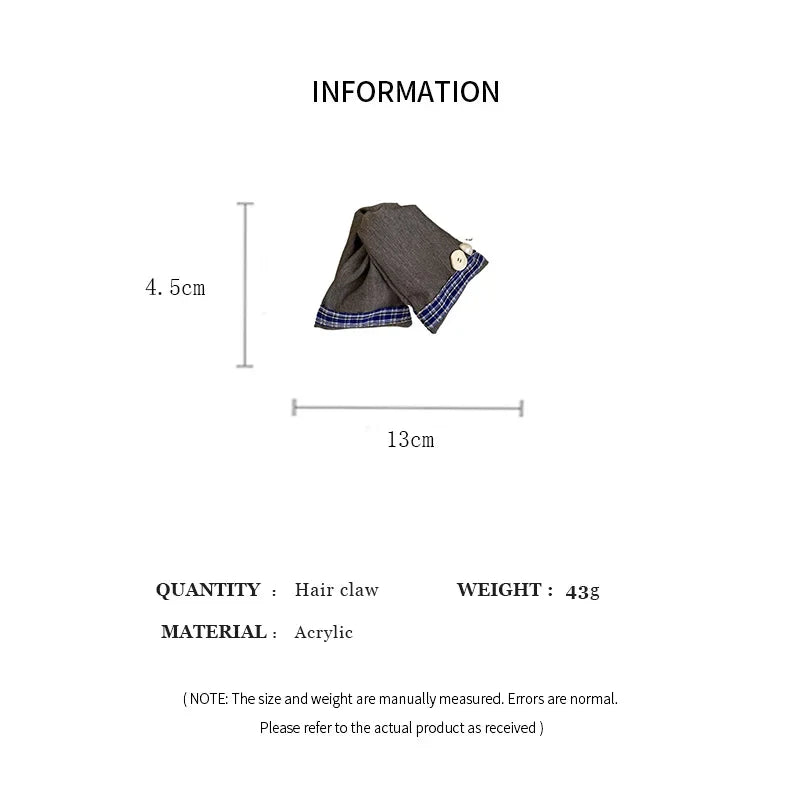 Korean Fabric Plaid Triangular Hair Claw Clips
