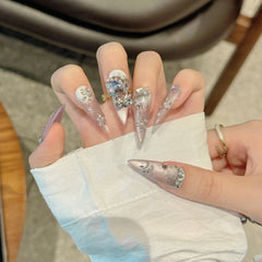 Handmade Press on Nails Shiny Pink Cat Eye Fake Nails