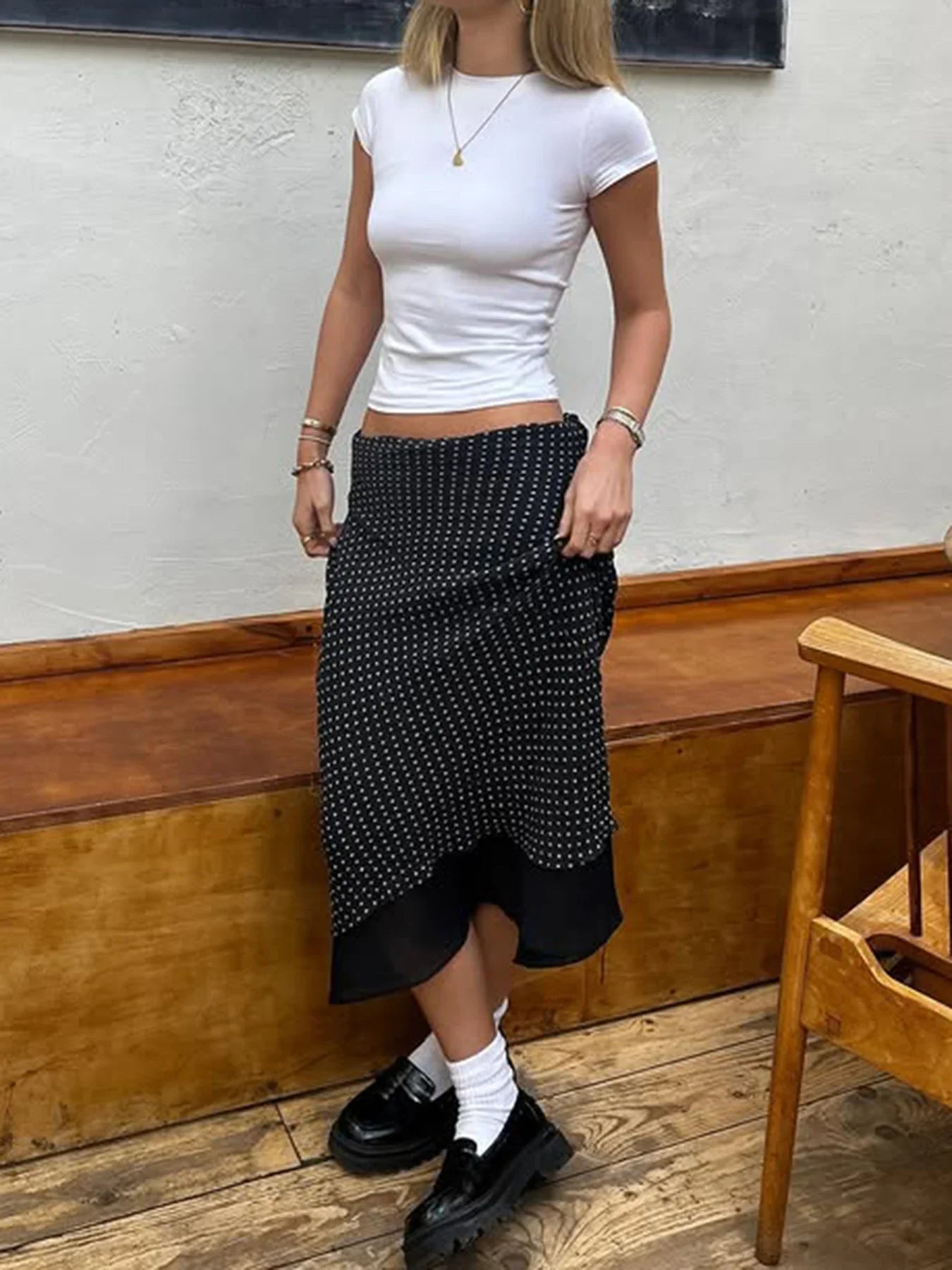 Polka Dot Prints Straight Skirts Fabric Causal All-Match Long Skirts