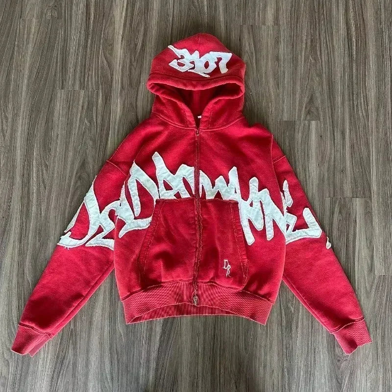 Korean Simple Gray Double Sided Oversized Zipper Hoodie Y2K Harajuku Gothic Casual Joker Couple Sweatshirt