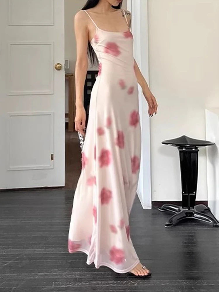 Dress Streetwear Strap Sleeveless Blue Print Dresses Casual Slim Club Party Elegant Dresses Female
