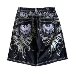 Y2K Denim Shorts Patch Vintage Shorts Street Hip Hop Harajuku Punk Loose High Waist Wide Leg Pants