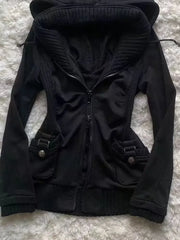 Black Trend Casual Hoodie Retro Gothic Sweatshirts Hip Hop Punk Style Multifunctional High Street Cardigan