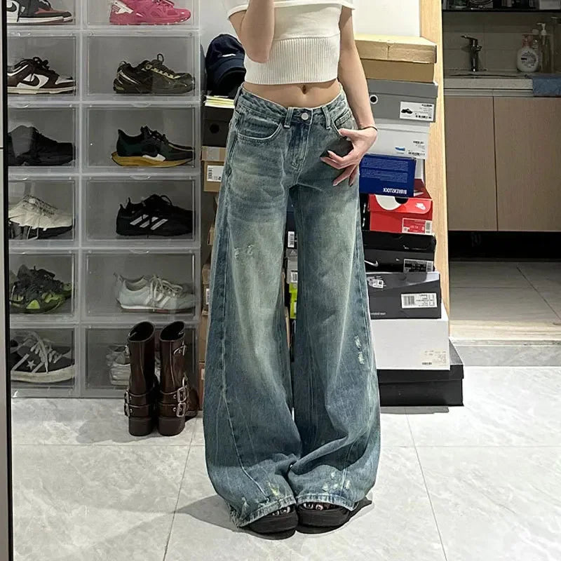 Plus Size Loose Straight Leg Jeans High Waist Wide Leg Long Trousers Bootcut Denim Pants Big Size Casual