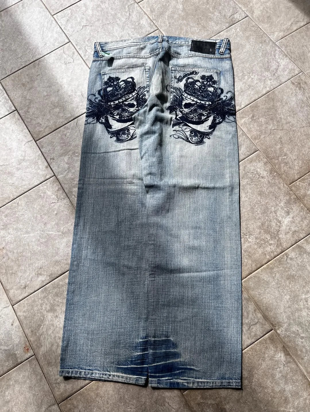 Unisex White Red Tribal Flame Print Loose Wide Leg Jeans Y2K Grunge Streetwear Oversized Denim Pants