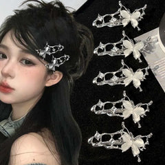 1/4pcs Y2K Irregular Liquid Metal Hairpin Butterfly Zircon Hair Clips Girl Silver Bang Clip