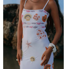y2k Vintage Starfish Sequins Maxi Dress Sleeveless Bodycon Tank Dress Backless Beach Party Long Dresses