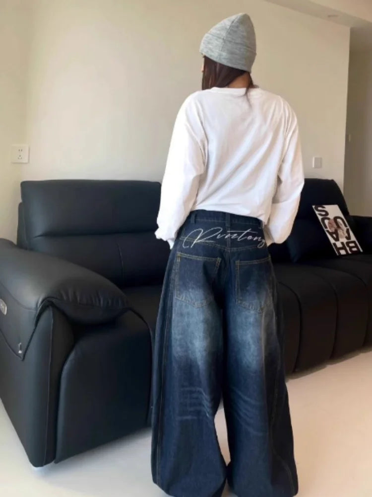 Casual Y2K Loose Baggy Jeans Blue Washed High Street Vintage Cargo Pants Wide Leg Oversized Trousers y2k pants