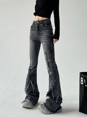 retro slim-fitting pants Y2k trendy wasteland trousers legs furrow stretch jeans