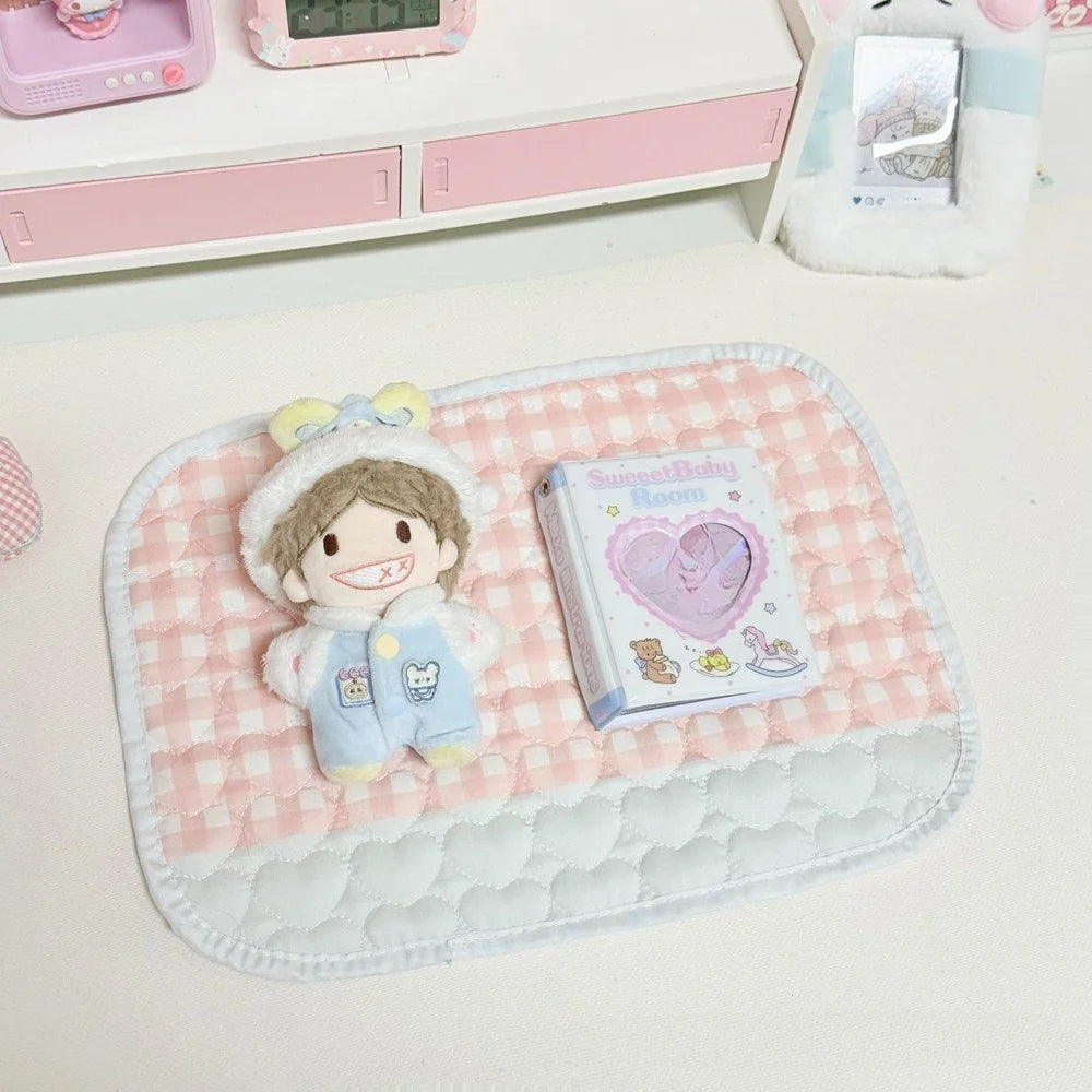 Cute Pink Love Quilted Japanese Style Ancient Table Mat Tablecloth Ins Style Student Desk Material Heart Shaped Table Mat