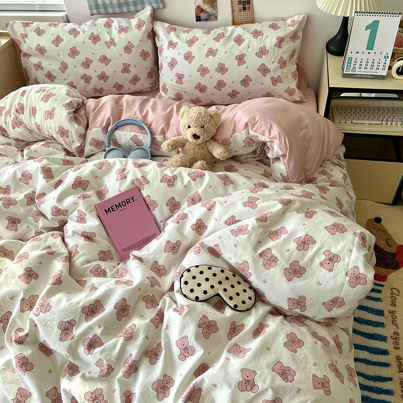 Soft Skin-friendly Bedding Set Comfortable Breathable Duvet Cover Set with Sheet Single Double Quilt Cover
