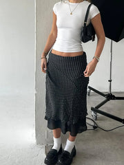 Polka Dot Prints Straight Skirts Fabric Causal All-Match Long Skirts