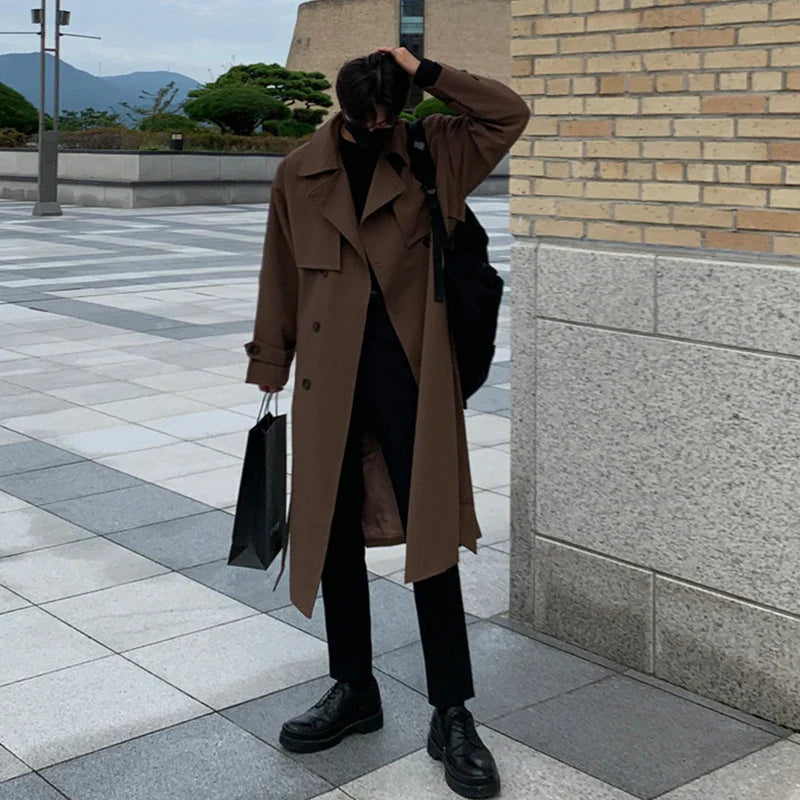 Trench coat Brand Trench Korean Overcoat Male Long Windbreaker Streetwear Coat Outer Wear Clothing